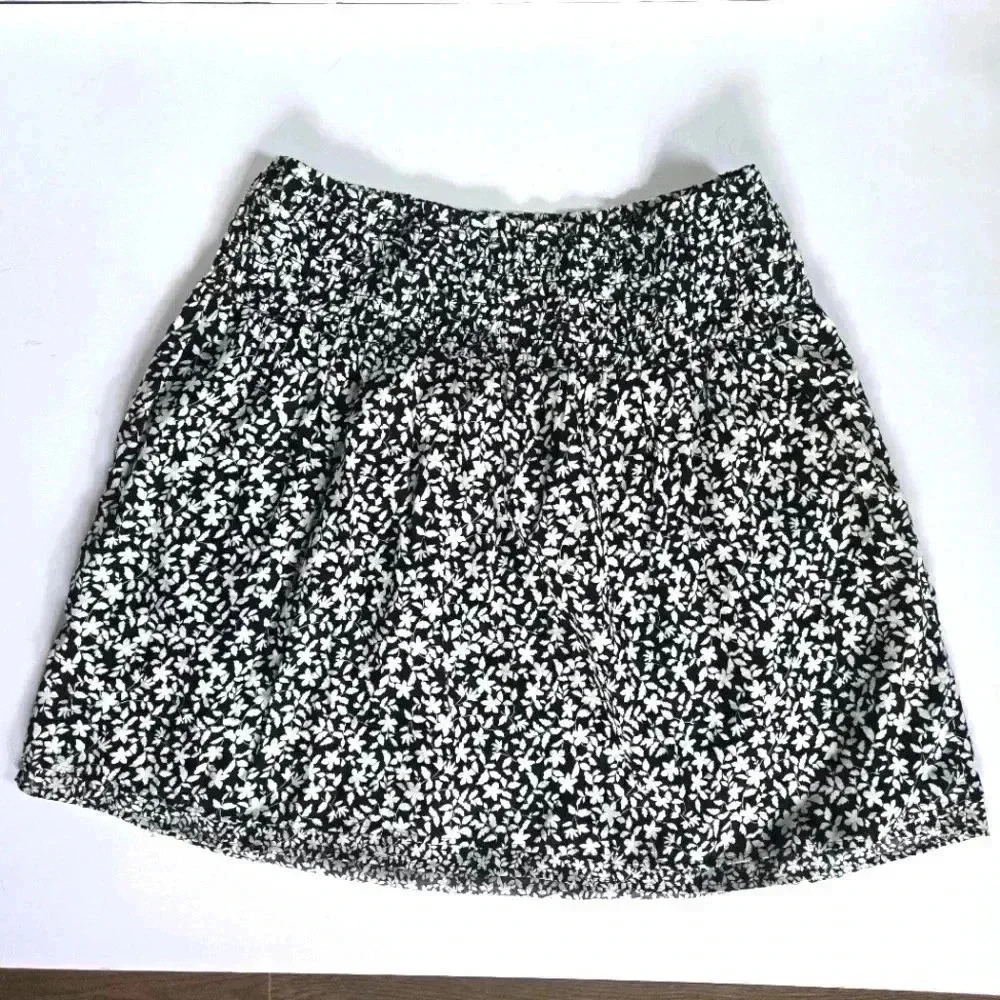 NWT J.Jill smocked waist a line black and white floral skirt sz XL tall
